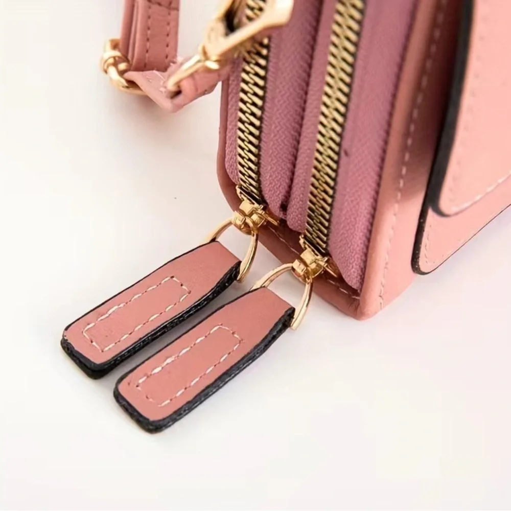 New! Nice Yellow Crossbody Wallet Clutch  Gold Metal Three Zippered Comp…